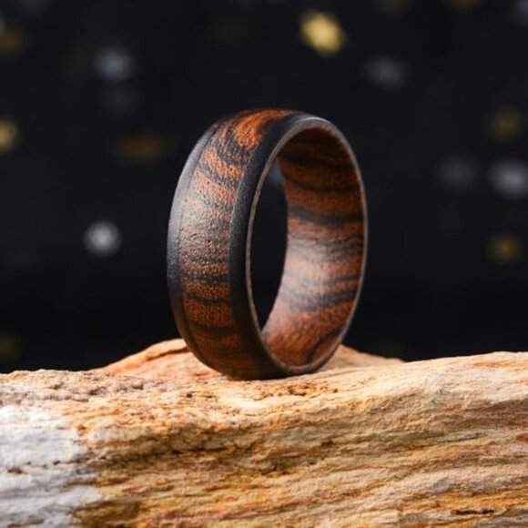 Men's Wooden Wedding Band 8mm Comfort Fit Ring Natural Style - Picture 4 of 8